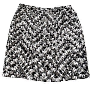 Ann Taylor Silk Wool Blend A-Line Skirt Black Beige Chevron Design Lined Size 14